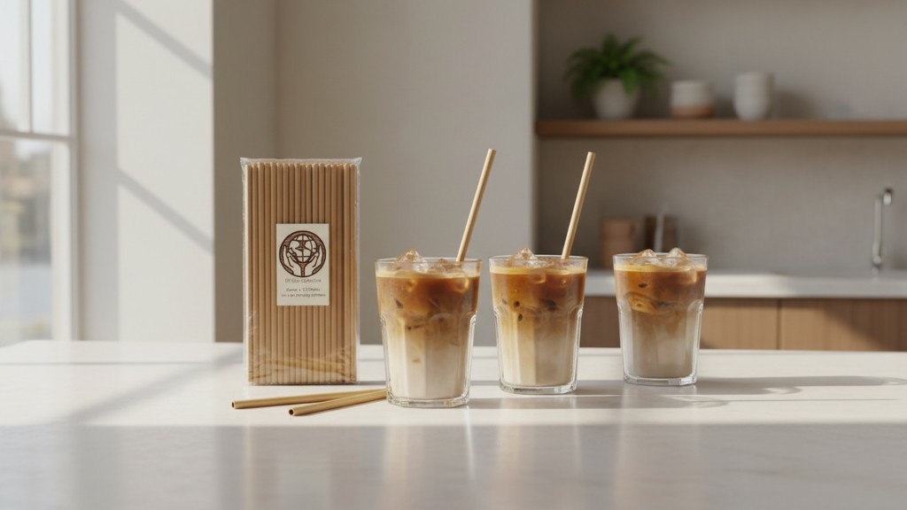 Iced coffee drinks with straws