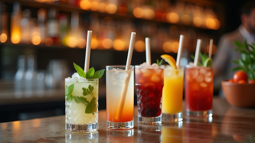 Colorful drinks on bar counter